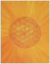 03 Postkarte: Goldfarbene "Blume des Lebens" auf gelb -orangefarbenem Hintergrund (strahlend zulaufend)