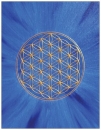 14 Postkarte: Goldfarbene "Blume des Lebens" auf blauem Hintergrund (strahlend zulaufend)