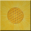 Druck auf Leinwand 02 --- Strahlende Blume des Lebens mit Swarovski Kristallen auf gelbem Hintergrund