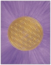 08 Postkarte: Goldfarbene "Blume des Lebens" auf lilafarbenem Hintergrund (strahlend zulaufend)