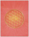 06 Postkarte: Goldfarbene "Blume des Lebens" auf rotfarbenem Hintergrund (strahlend zulaufend)