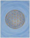 10 Postkarte: Goldfarbene "Blume des Lebens" auf hellblauem Hintergrund (radial)
