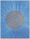 12 Postkarte: Goldfarbene "Blume des Lebens" auf zart blauem Hintergrund (strahlend zulaufend)