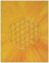 02 Postkarte: Goldfarbene "Blume des Lebens" auf gelbem Hintergrund (strahlend zulaufend)