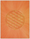 04 Postkarte: Goldfarbene "Blume des Lebens" auf orangefarbenem Hintergrund (strahlend zulaufend)