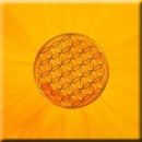Druck auf Leinwand 07 --- "Sonnentor" --- Goldfarbene Blume des Lebens auf gelb farbenem Hintergrund